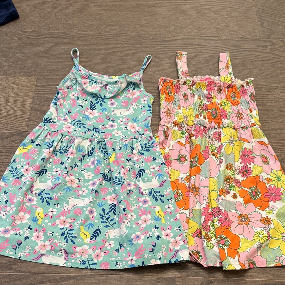 Floral Kids Dresses Set - Blue and Pink
